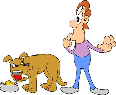Cartoon of Dog Showing Food Aggression towards owner