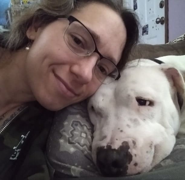 Photo of Kailyn (author @ dogtemperament.com) and Macho her Dogo Argentino